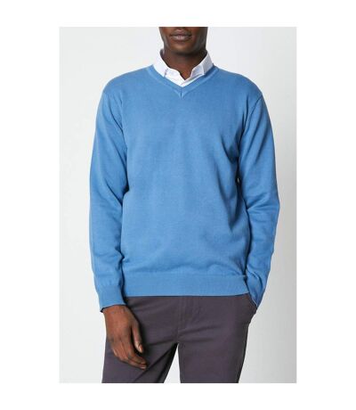 Maine Mens Cotton V Neck Sweater (Mid Blue) - UTDH6784
