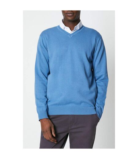 Maine Mens Cotton V Neck Sweater (Mid Blue)