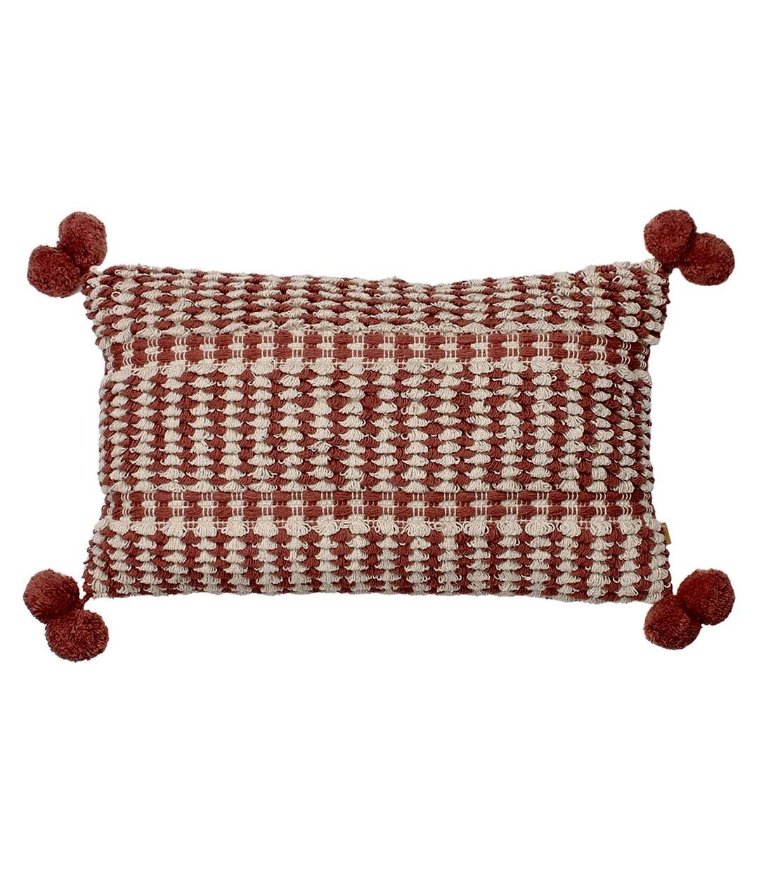 Ayaan pom pom cushion cover 30cm x 50cm brick red/white Furn