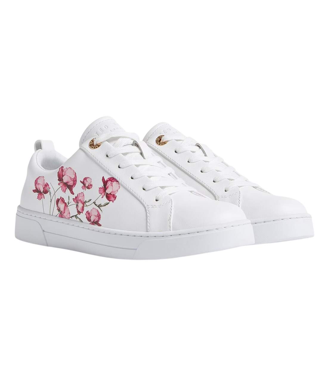 Womens/ladies Floral Leather Trainers White Ted Baker-2