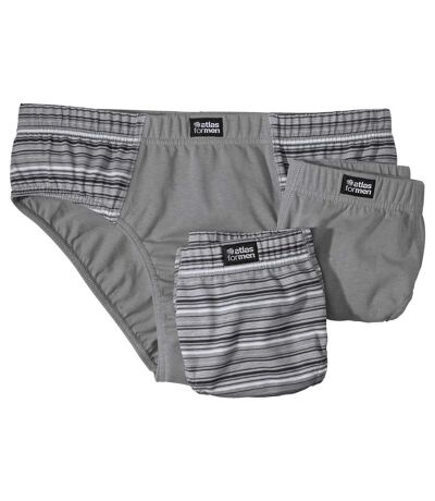 Men's Pack of 3 Comfort Briefs - Plain and Striped Gray