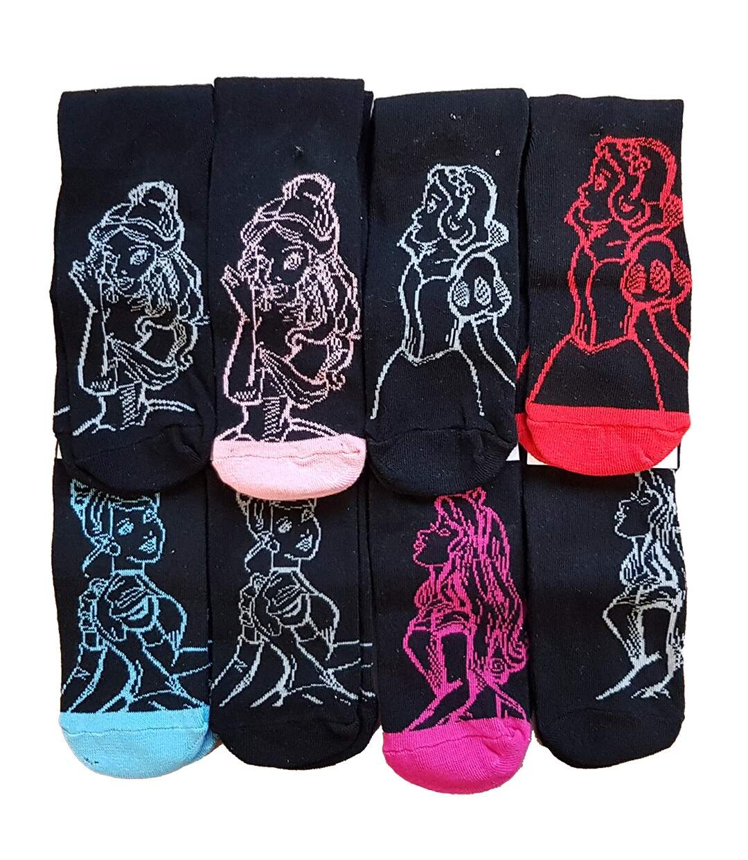 Chaussettes femme LICENCE Fantaisie-Assortiment modèles photos selon arrivages- Pack de 6 paires Surprise Les Princesses