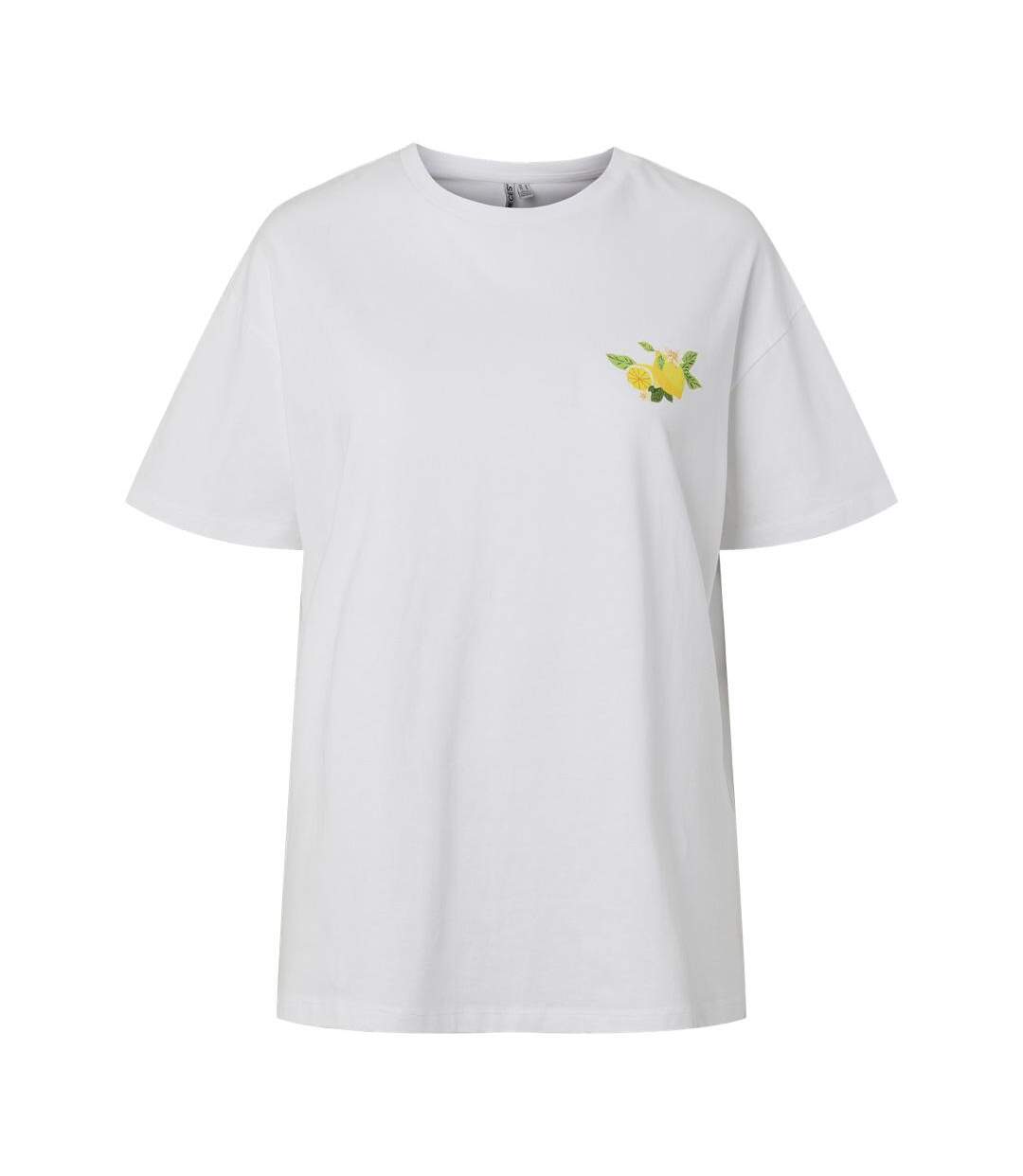T-Shirt blanc femme pieces citron-1