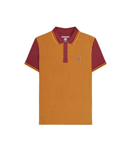Mens Houndstooth Polo Shirt Burgundy Gold Lambretta