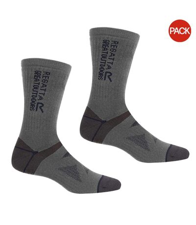 Pack of 2  Unisex adult wool hiking boot socks  briar grey/navy Regatta