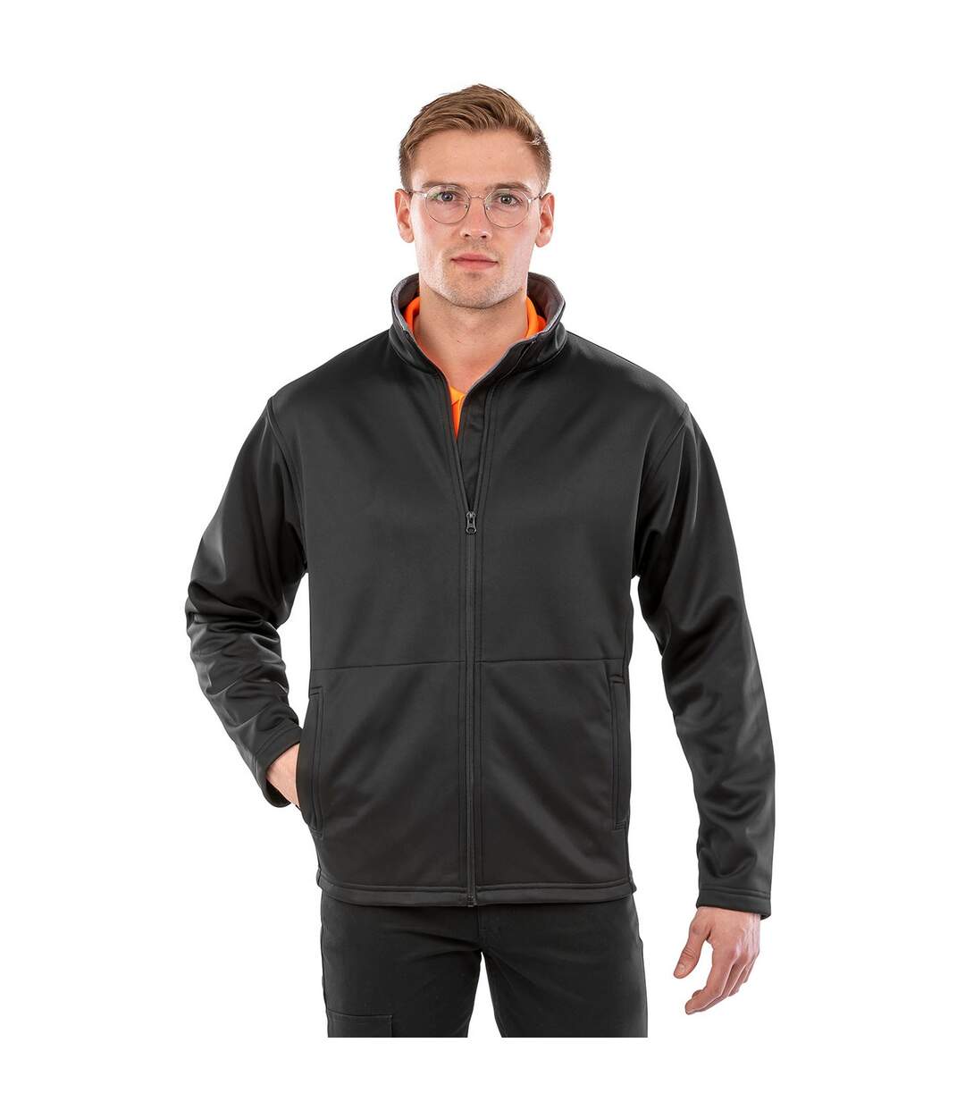 Mens plain soft shell jacket black Result Core