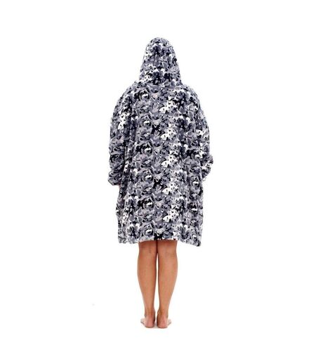 Unisex Adult Camouflage Fleece Hoodie Blanket (Gray/Black/White) - UTAG2550