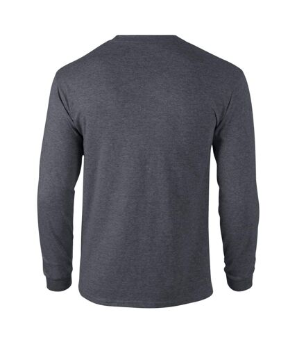 Gildan Mens Plain Crew Neck Ultra Cotton Long Sleeve T-Shirt (Dark Heather)