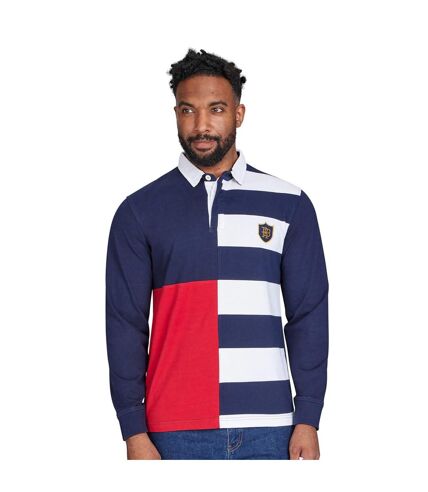 Mens harlequin long-sleeved rugby polo shirt navy Raging Bull