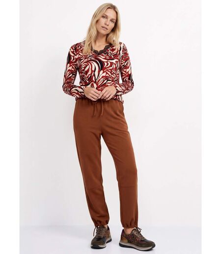 Pantalon large ceinture élastiquée maille crêpe unie