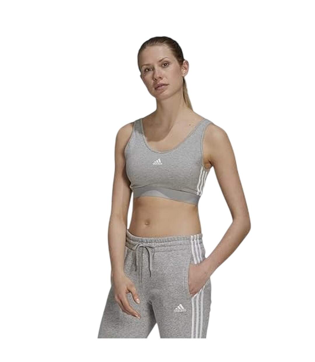 Haut Court Motif/style 3 Rayures Femme Gris Chiné Adidas-4