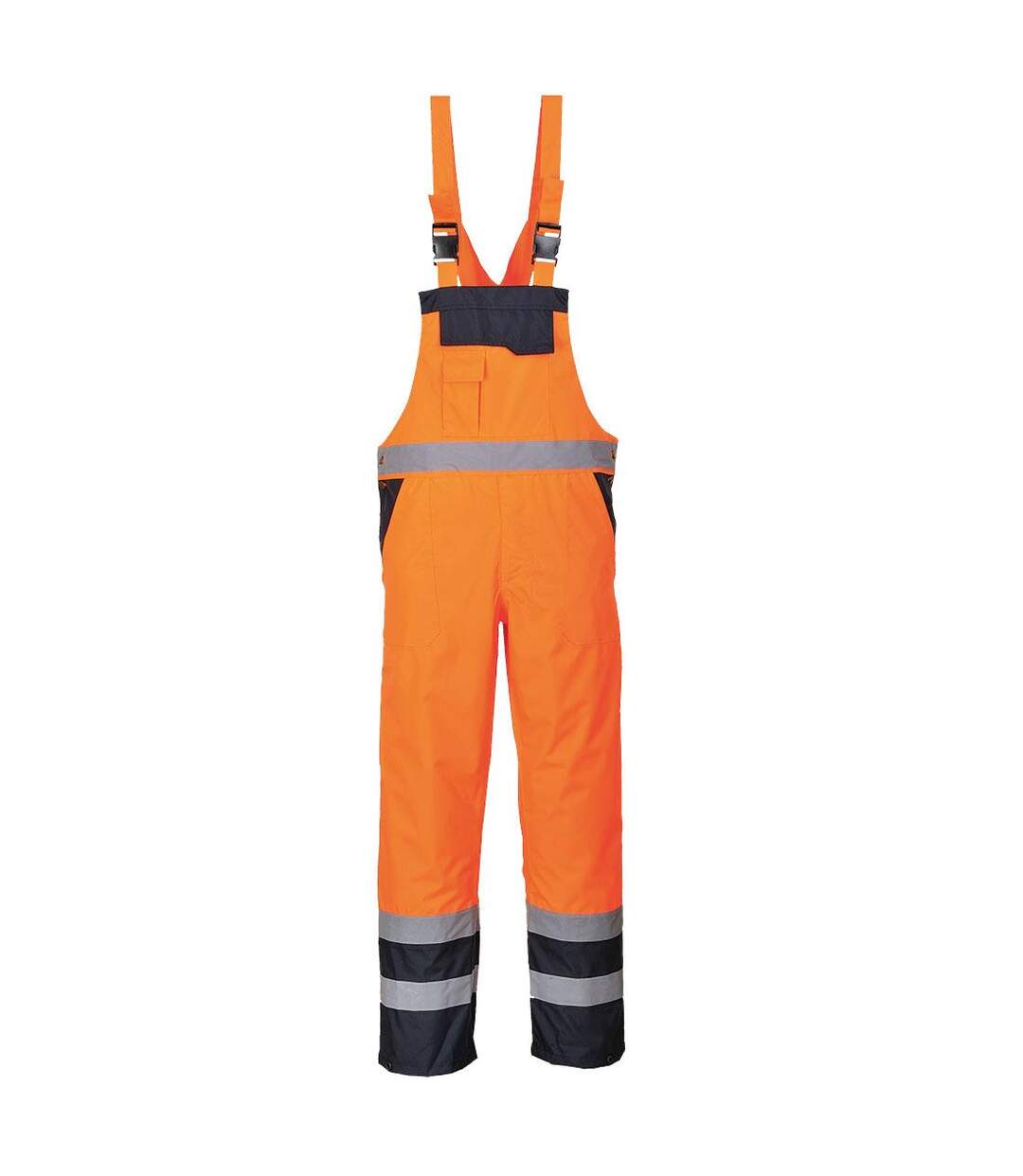 Mens contrast hi-vis safety bib and brace overall orange Portwest-1