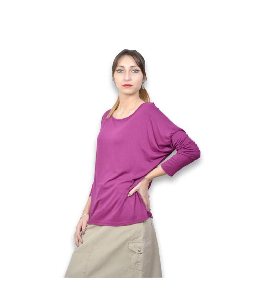 Tee shirt  femme manches longues de couleur prune-3