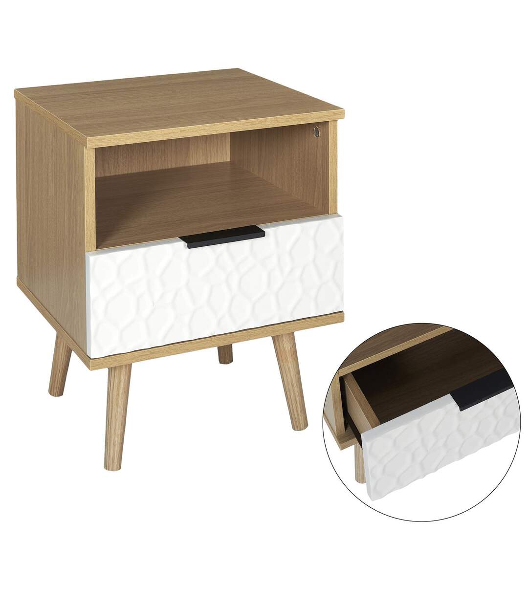 Table de chevet Sven avec 1 tiroir - L. 35 x H. 49 cm - Bois et Blanc-4
