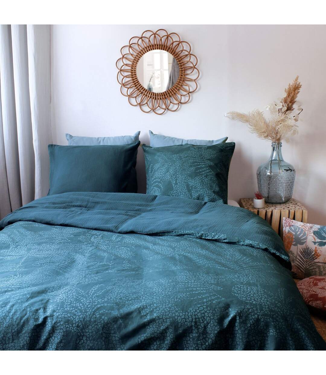 Parure de lit 2 places Sumatra avec imprimé - Longueur 240 cm x Largeur 260 cm - Vert émeraude-2