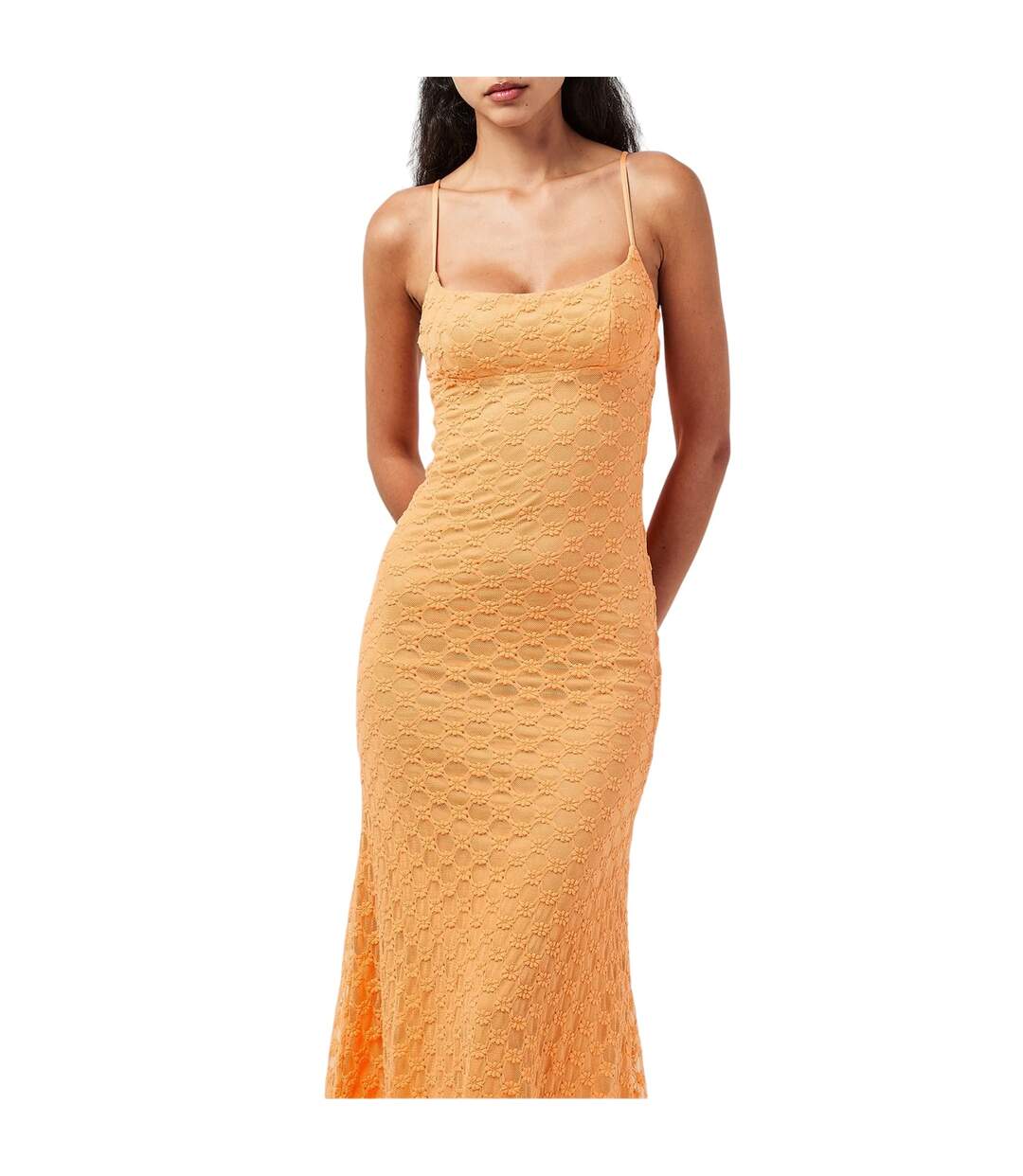 Robe Mi-longue Motif/style Brodé Adoni Femme Orange Bardot-4