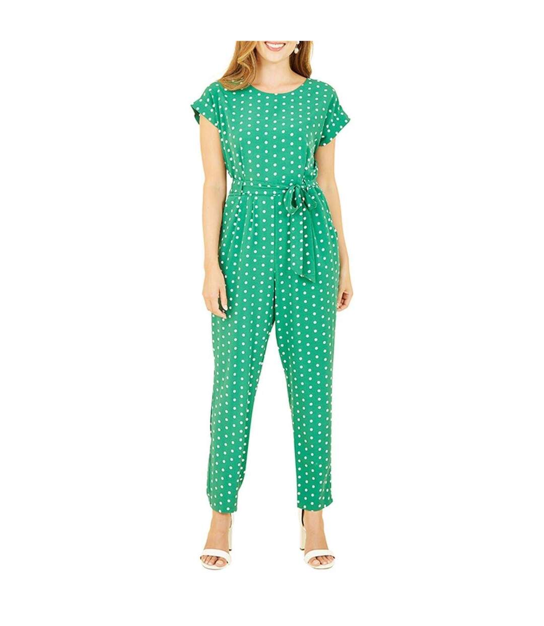 Womens/ladies Polka Dot Regular Jumpsuit Green Yumi-3