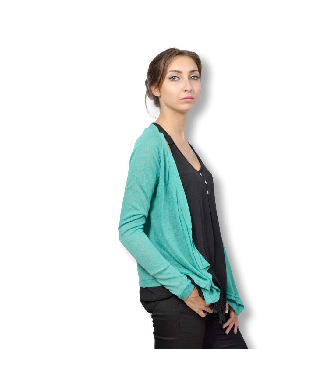 Gilet femme manches longues - Drapé - Couleur vert-3