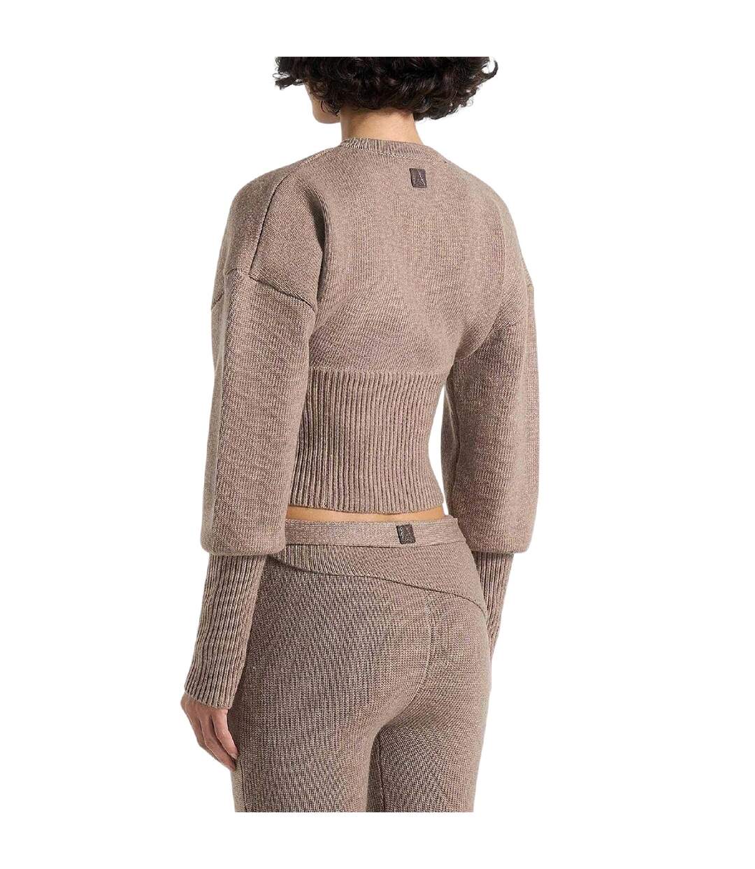 Womens/ladies Knitted Cinched Waist Cardigan Beige Maniere De Voir-2