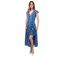 Robe mi-longue fendue en viscose LOLITA  motif estival bleu Coton Du Monde-1