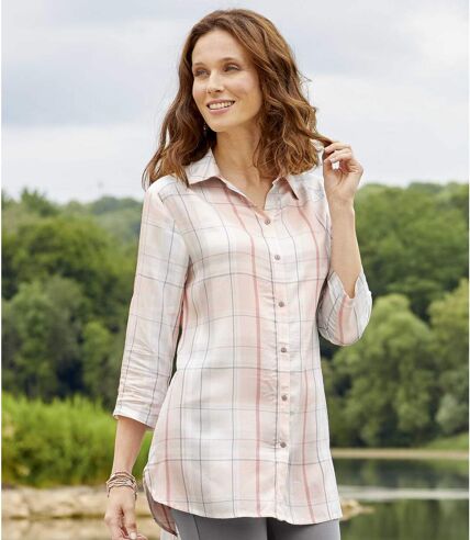 Women's Pastel Checked Shirt - Pink Grey