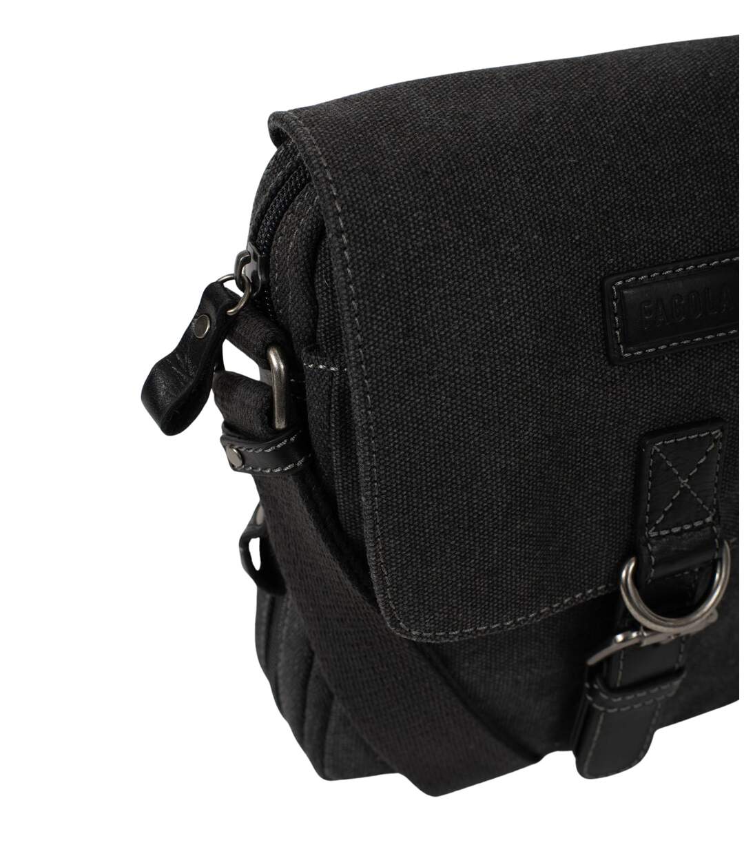 Sacoche bandoulière homme en toile et cuir noir - multi-poches - poignée et bandoulière réglable-3