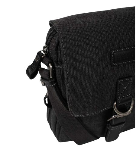 Sacoche bandoulière homme en toile et cuir noir - multi-poches - poignée et bandoulière réglable
