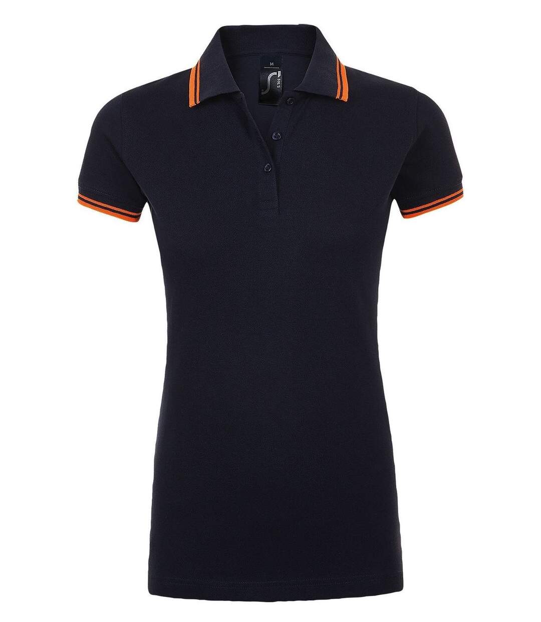 Polo femme - 00578 - bleu marine et orange fluo