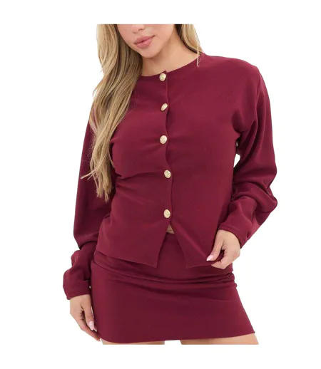 Womens/ladies Ribbed Buttoned Slim Cardigan Burgundy I Saw It First