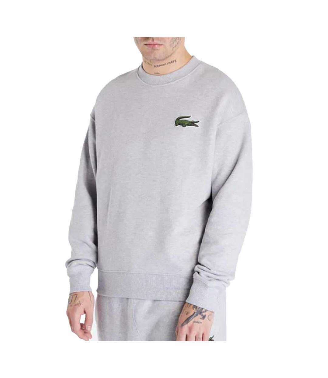 Sweat gris homme lacoste loose fit avec badge crocodile - l-1