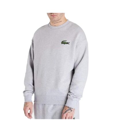 Sweat gris homme lacoste loose fit avec badge crocodile - l
