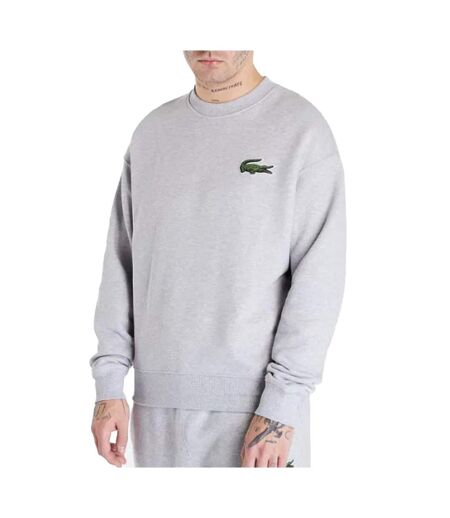 Sweat gris homme lacoste loose fit avec badge crocodile - l