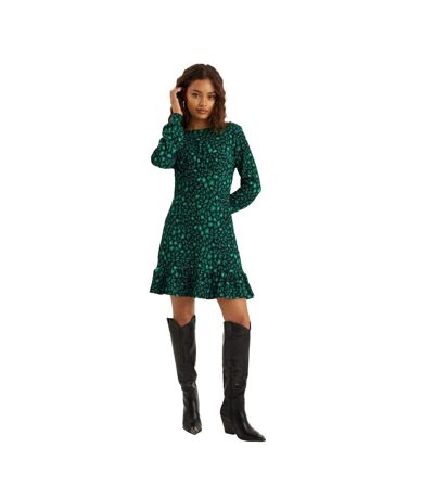 Dorothy Perkins Womens/Ladies Leopard Print Frill Hem Petite Mini Dress (Green) - UTDP4317