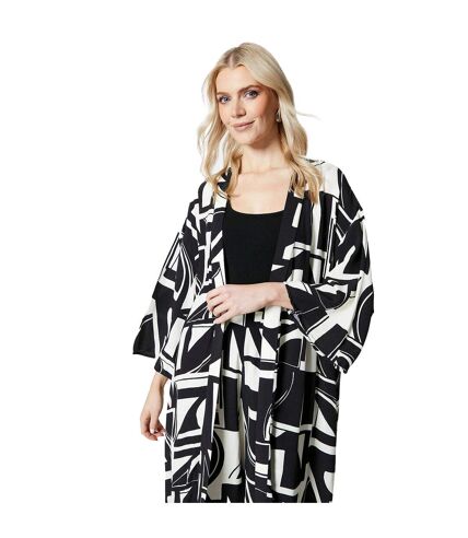 Womens/ladies geometric longline kimono black/white Principles