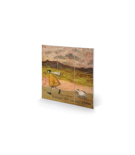 Sam Toft Racing The Clouds Home Wood Square Plaque (Brown/Green) (30cm x 30cm)