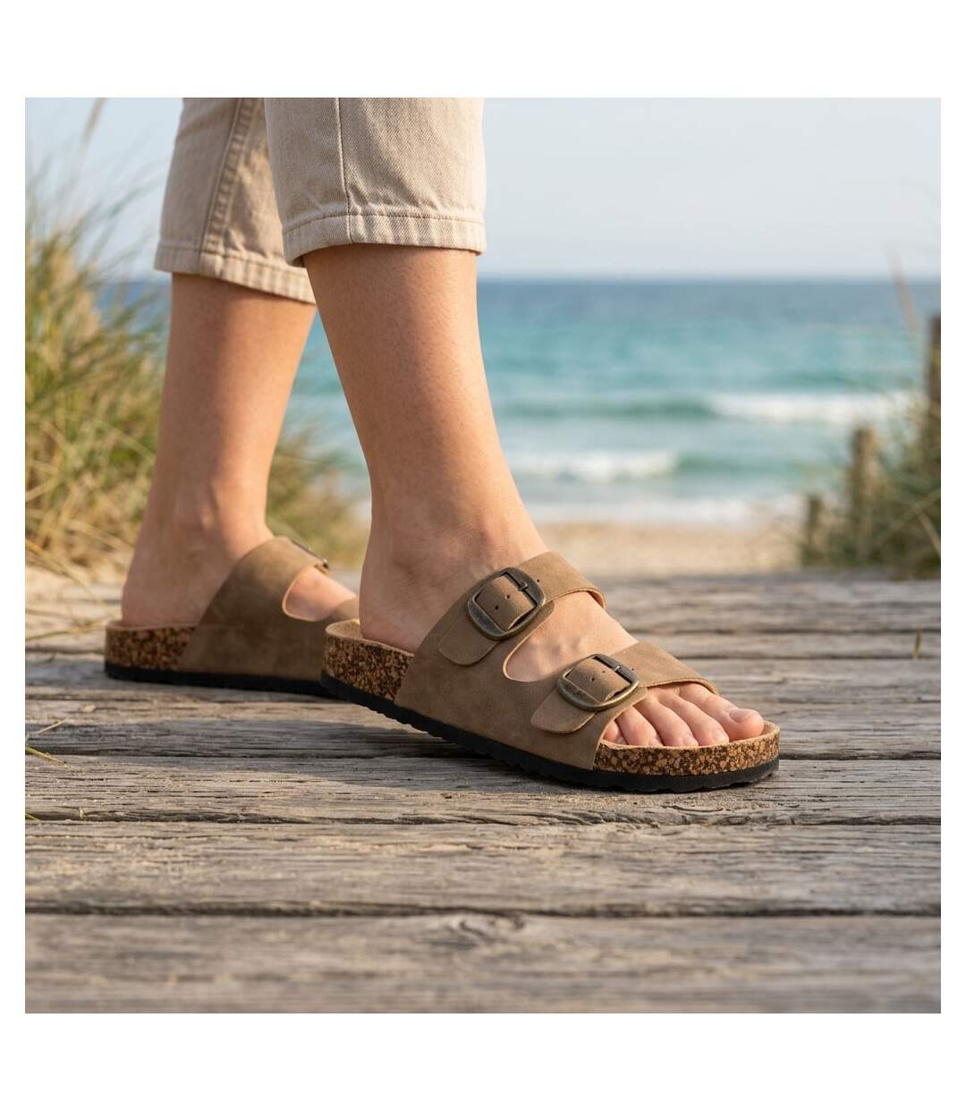 OZABI Sandales Mule 2 Boucles Nubuck Noir Beige Camel 36-41-2