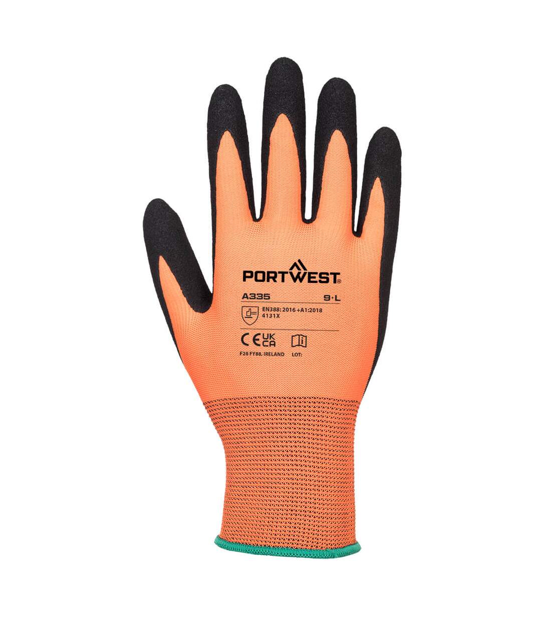 Unisex adult a335 dermi npr15 nitrile grip gloves s orange/black Portwest-2