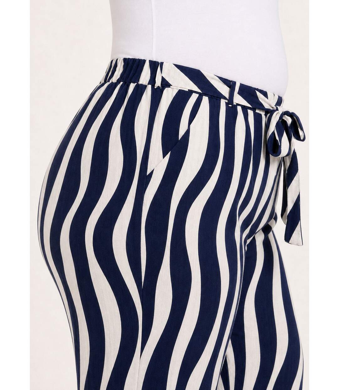 Pantalon large élastiqué, imprimé vagues-4