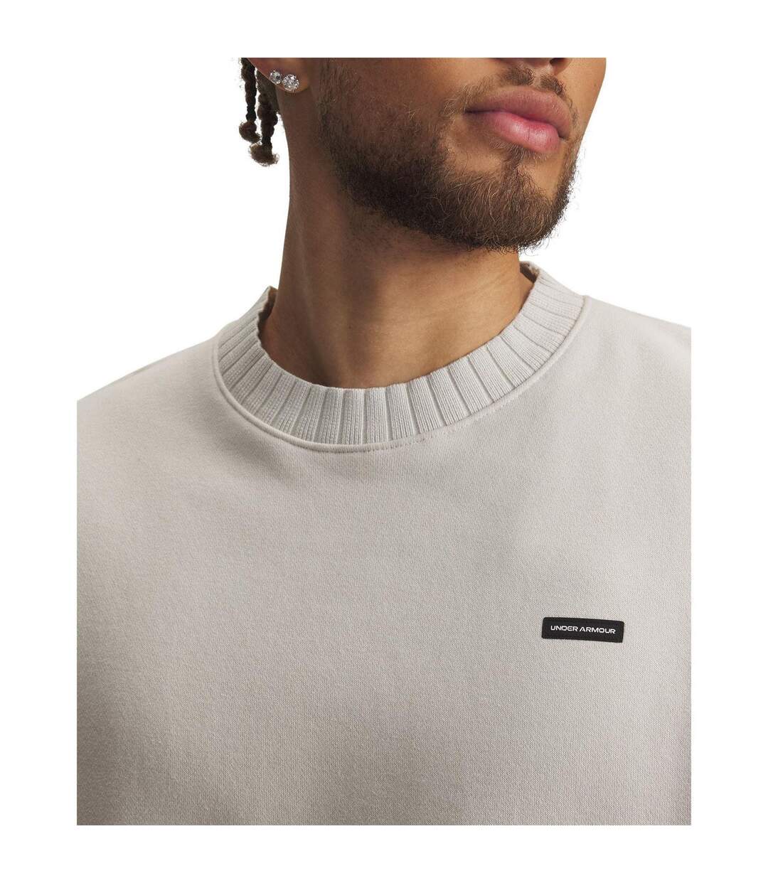 Mens Woodmark Ribbed Collar Oversized Sweatshirt White Under Armour-4