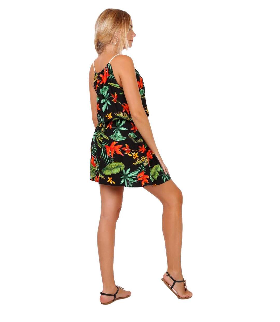 Robe femme à bretelles tissus imprimé fleur coupe décontractée-3