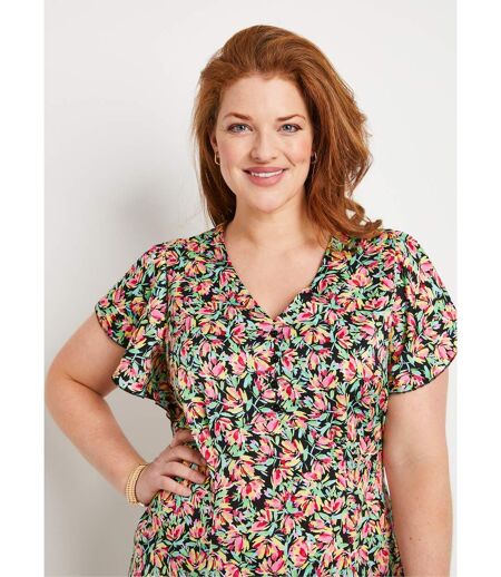 Robe courte volantée satin fleuri