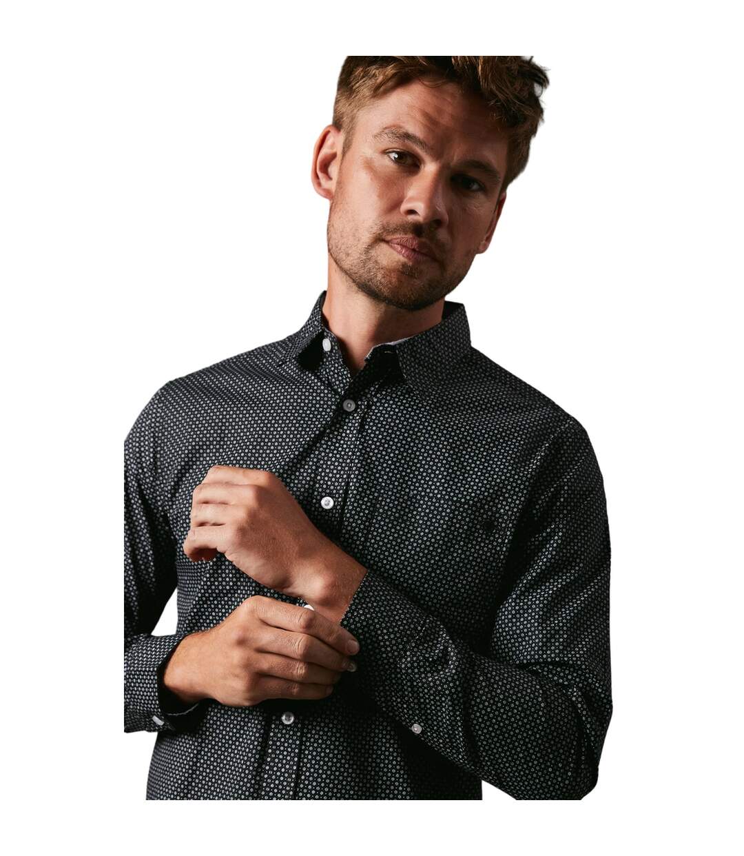 Mens micro floral long-sleeved shirt black Maine