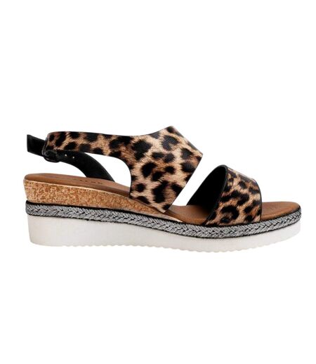 Womens/ladies Ella Backstrap Wedge Sandals Leopard Firetrap