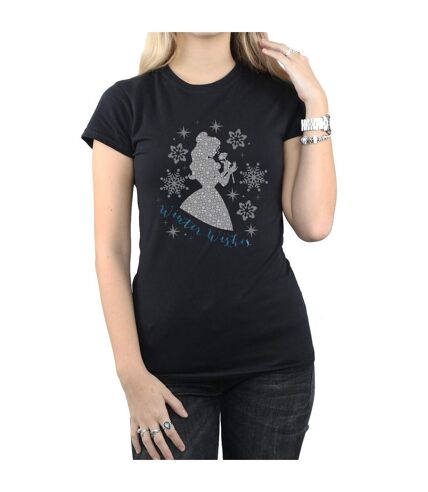 Disney Princess Womens/Ladies Belle Winter Silhouette Cotton T-Shirt (Black)