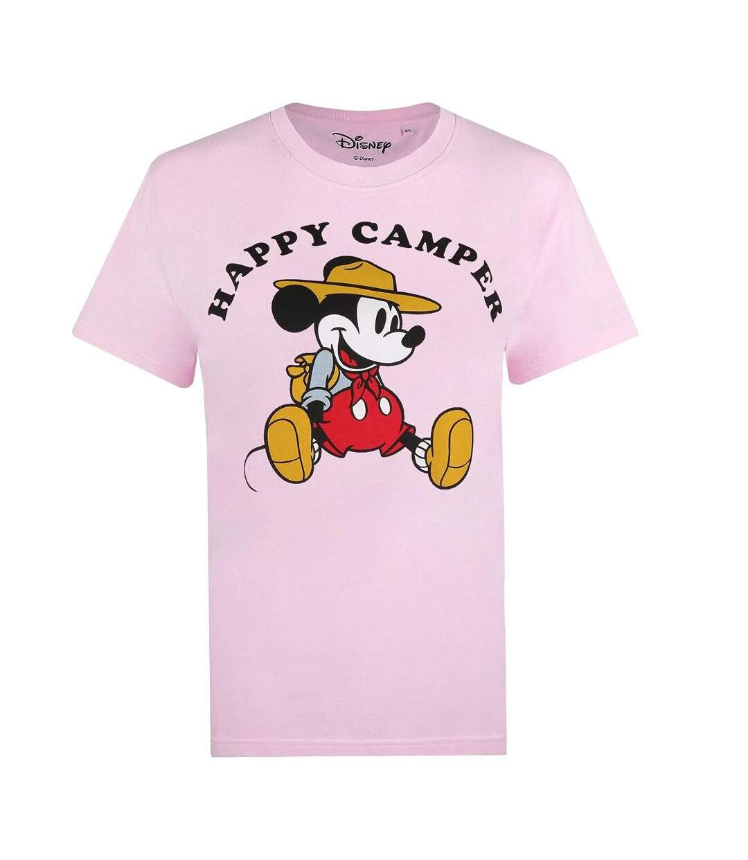 T-Shirt rose femme disney mickey happy camper-2