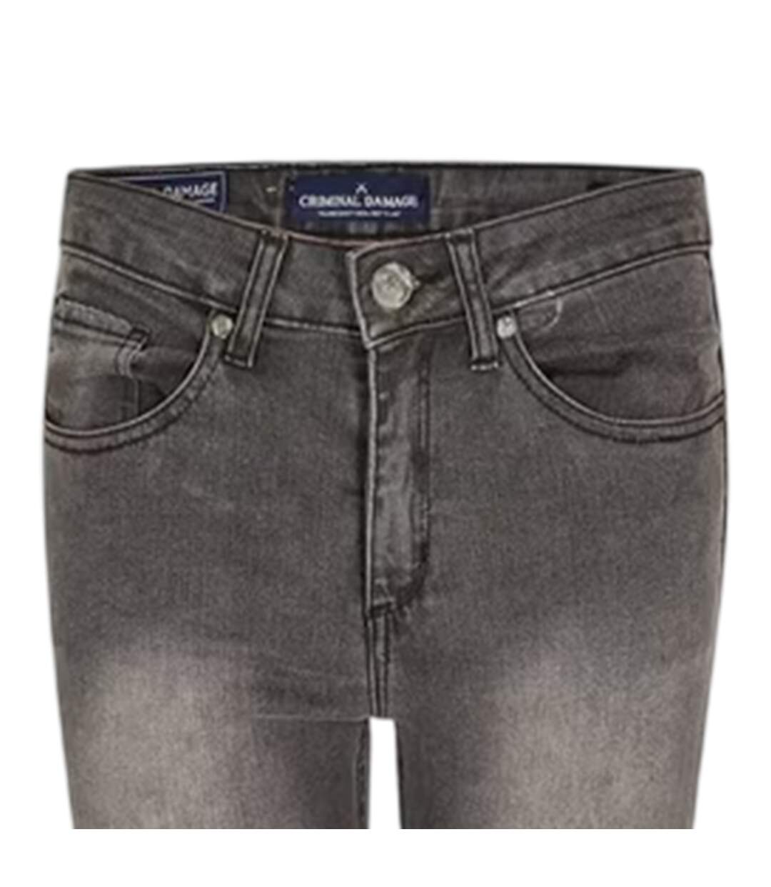 Womens/ladies Sos Ripped Skinny Jeans Grey Criminal Damage-3