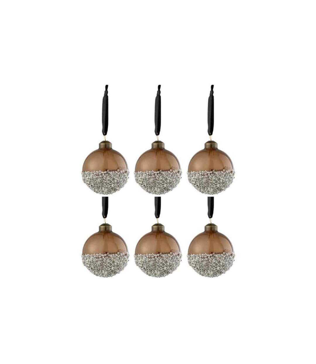 Lot de 6 Boules de Noël Perles 8cm Marron-1