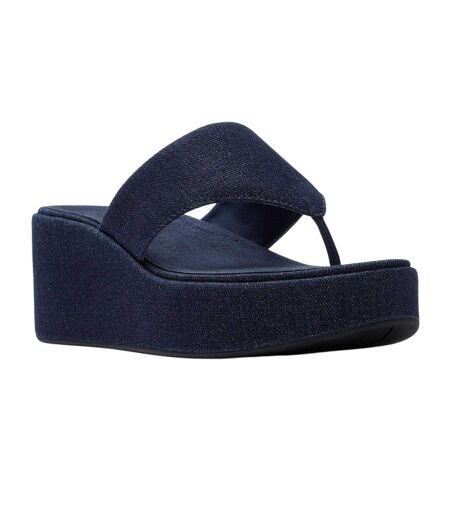 Womens/ladies Denim Wedge Sandals Dark Denim Fit Flop