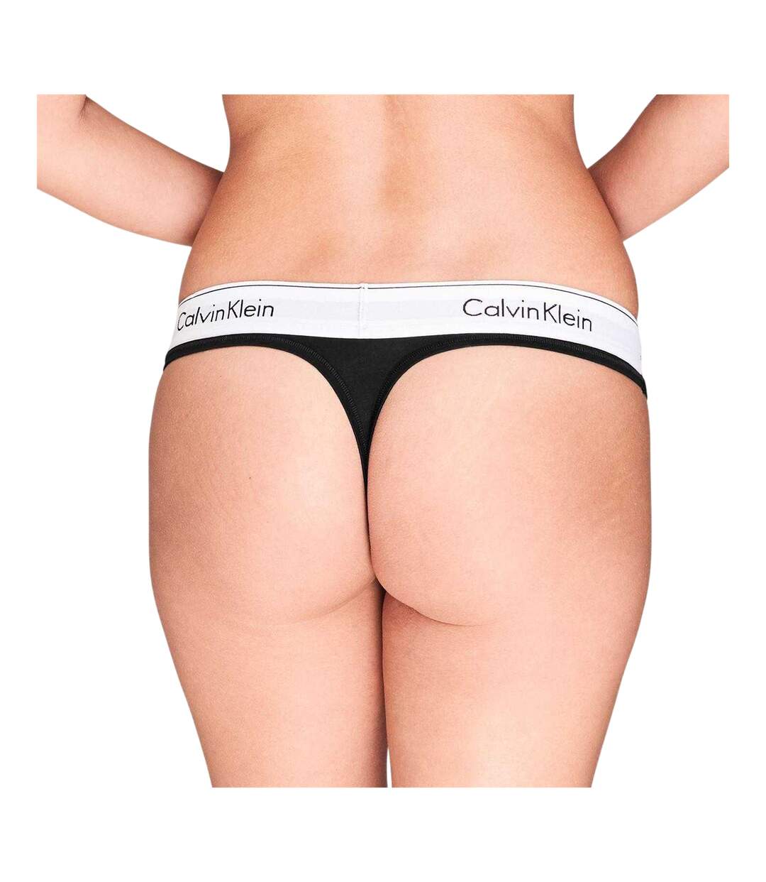 Womens/ladies Logo Cotton Blend Thong Black Calvin Klein-4
