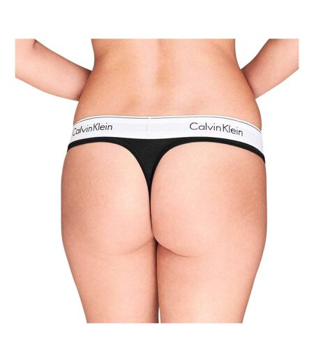 Womens/ladies Logo Cotton Blend Thong Black Calvin Klein